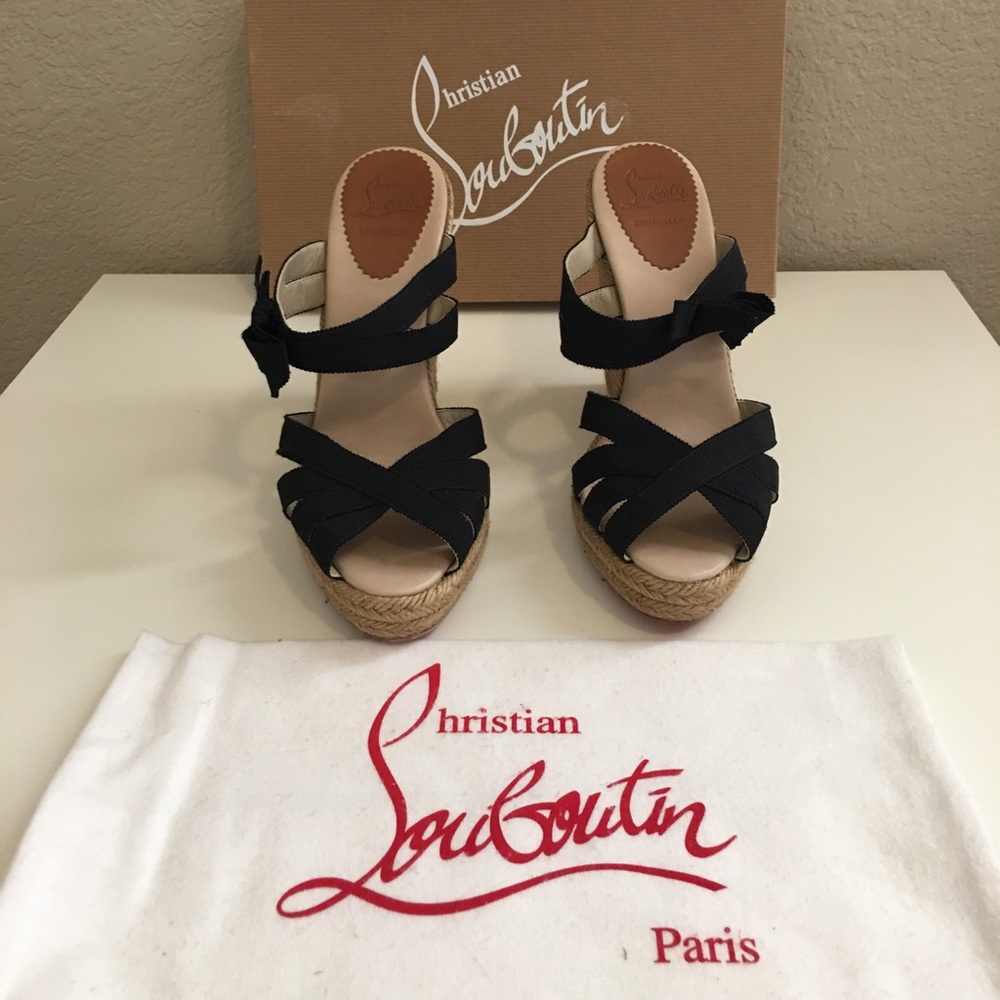 Christian Louboutin Delfin canvas espadrille wedge sz 40